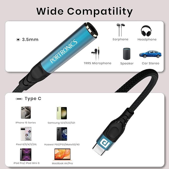 C Pro Type C to 3.5 mm Audio Jack Connector with DAC Headphone Converter Adapter Compatible with iPhone 15 Pro Max/15 Pro/15 Plus, Galaxy S23/S22/S21/S208 & Other Type C Phones
