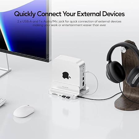 Mac mini M4 Hub with M.2 SSD Enclosure, 8-in-1 Vertical USB-C Hub Accessories for Mac mini M4 Pro 2024 Dock Stand with USB A/C 3.2 10Gbps, SD/TF Card Readers
