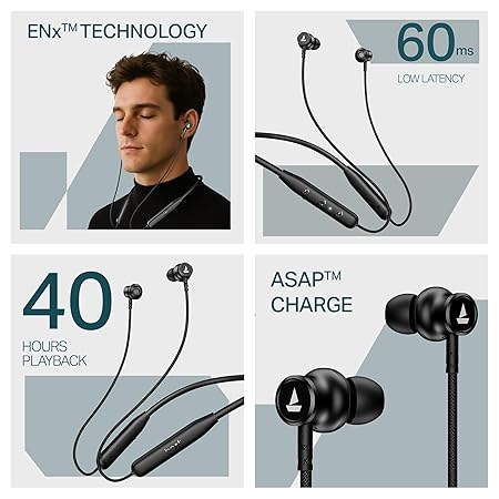 Launch Rockerz 113, 40H Battery, Dual Pair, Fast Charge, ENx Tech, Stream Ad Free Music via App Support, Magnetic Buds, Bluetooth Neckband, Wireless with Mic in Ear Earphones