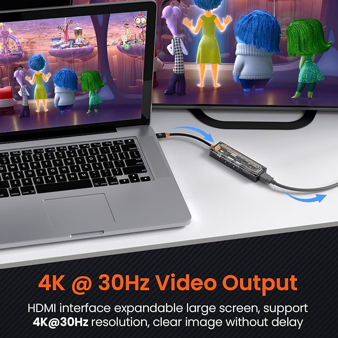 MPort View Two 6-in-1 USB Type-C Hub Dock,100 W Type-C PD&Data, USB 3.0 SuperSpeed, USB 2.0,SD and Micro SD, 4K HDMI,Transparent Case for Laptop, PC & More(Black)