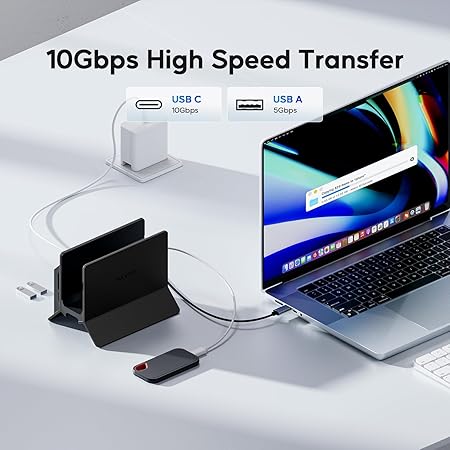 ertical MacBook Docking Station, Docking Station for Mac mini with M.2 NVMe case for MacBook Pro/Air, 4K@60Hz HDMI, 2USB C 10Gbps, SD/TF, 100W PD, RJ45, 2 USB A for Windows Laptops