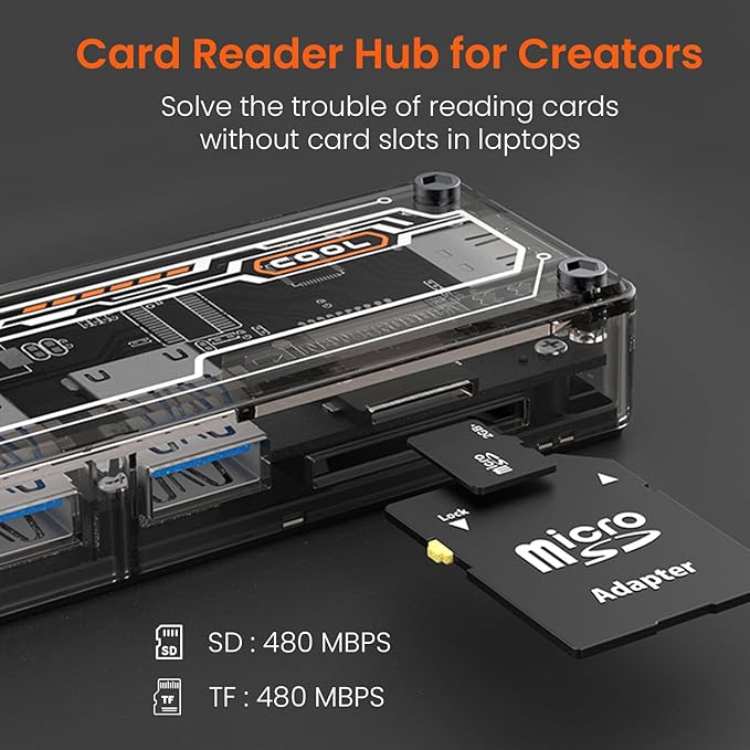 MPort View Two 6-in-1 USB Type-C Hub Dock,100 W Type-C PD&Data, USB 3.0 SuperSpeed, USB 2.0,SD and Micro SD, 4K HDMI,Transparent Case for Laptop, PC & More(Black)