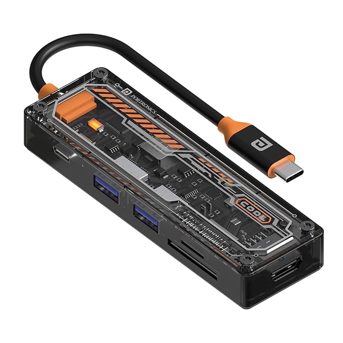 MPort View Two 6-in-1 USB Type-C Hub Dock,100 W Type-C PD&Data, USB 3.0 SuperSpeed, USB 2.0,SD and Micro SD, 4K HDMI,Transparent Case for Laptop, PC & More(Black)