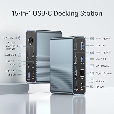 Docking Station, ACASIS Docking Station Triple Display Monitor, USB C Dock with 100W PD, Dual 4K HDMI, DP 4K60Hz, 2*USB 3.1, 3*USB 3.0, LAN, SD/TF, Audio, Laptop Docking Station for MacBook