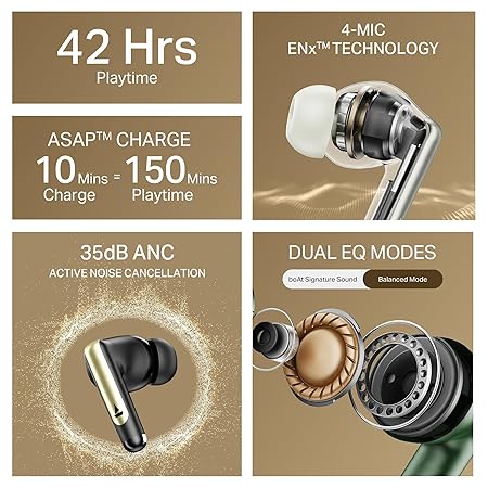 Airdopes 141 Elite ANC (2025), ANC(~35dB), 4Mics ENx Tech, 42H Battery, TWS Ear Buds Wireless Earphones with mic