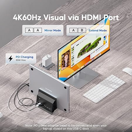 ertical MacBook Docking Station, Docking Station for Mac mini with M.2 NVMe case for MacBook Pro/Air, 4K@60Hz HDMI, 2USB C 10Gbps, SD/TF, 100W PD, RJ45, 2 USB A for Windows Laptops