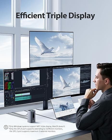 Docking Station, Spacemate(Win) 11 in 1, Triple Display, 4K HDMI and DP, 10Gbps USB A/C Ports, Gigabit Ethernet, 100W PD, Audio, Laptop Docking Station for Windows